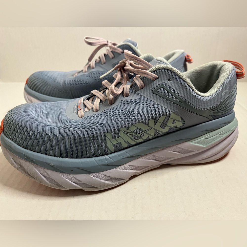 Hoka One One Bondi 7 Womens 9.5D Wide Running Shoes Sneaker Blue Fog 1110531